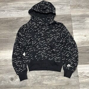 Nike Hoodie Women's S Black Swoosh Logo All‎ Over Print Pullover Mock Neck